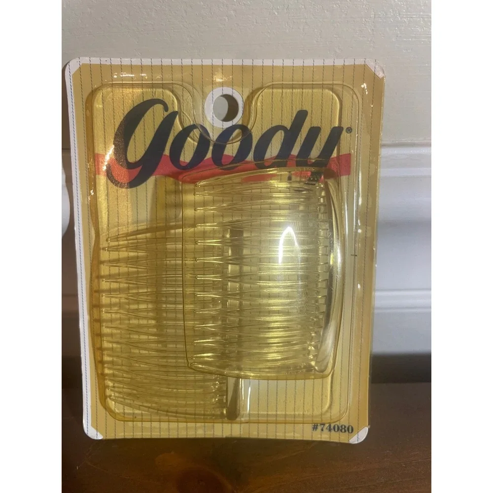 Vintage 1989 Goody Kant-Slip Side Combs Medium Amber Yellow 2pc Set 74080 USA